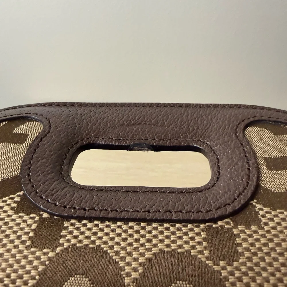 Gucci Brown Tan GG Canvas Bamboo Top Handle Shoulder Bag with Green Red Strap